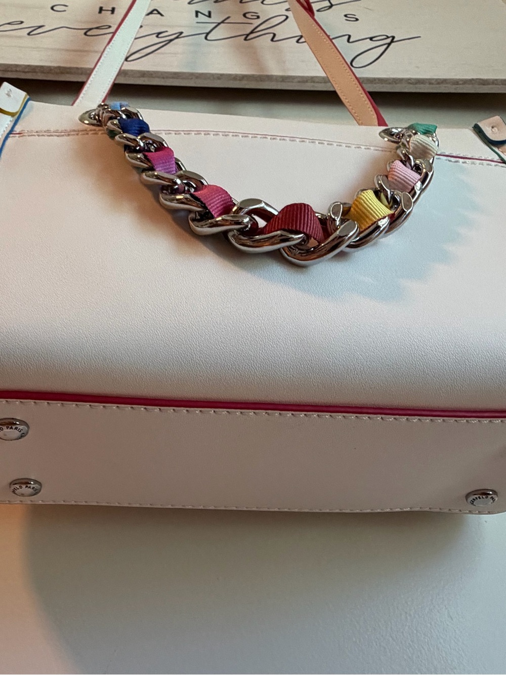 KARL LAGERFELD Savoie SATCHEL White Leather Chain Crossbody BAG Purse NWT $198 🌈 - Picture 14 of 15